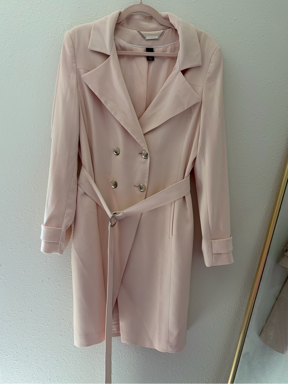 Light Pink Double-Breasted Trench Coat with Belt White House Black Market Size L